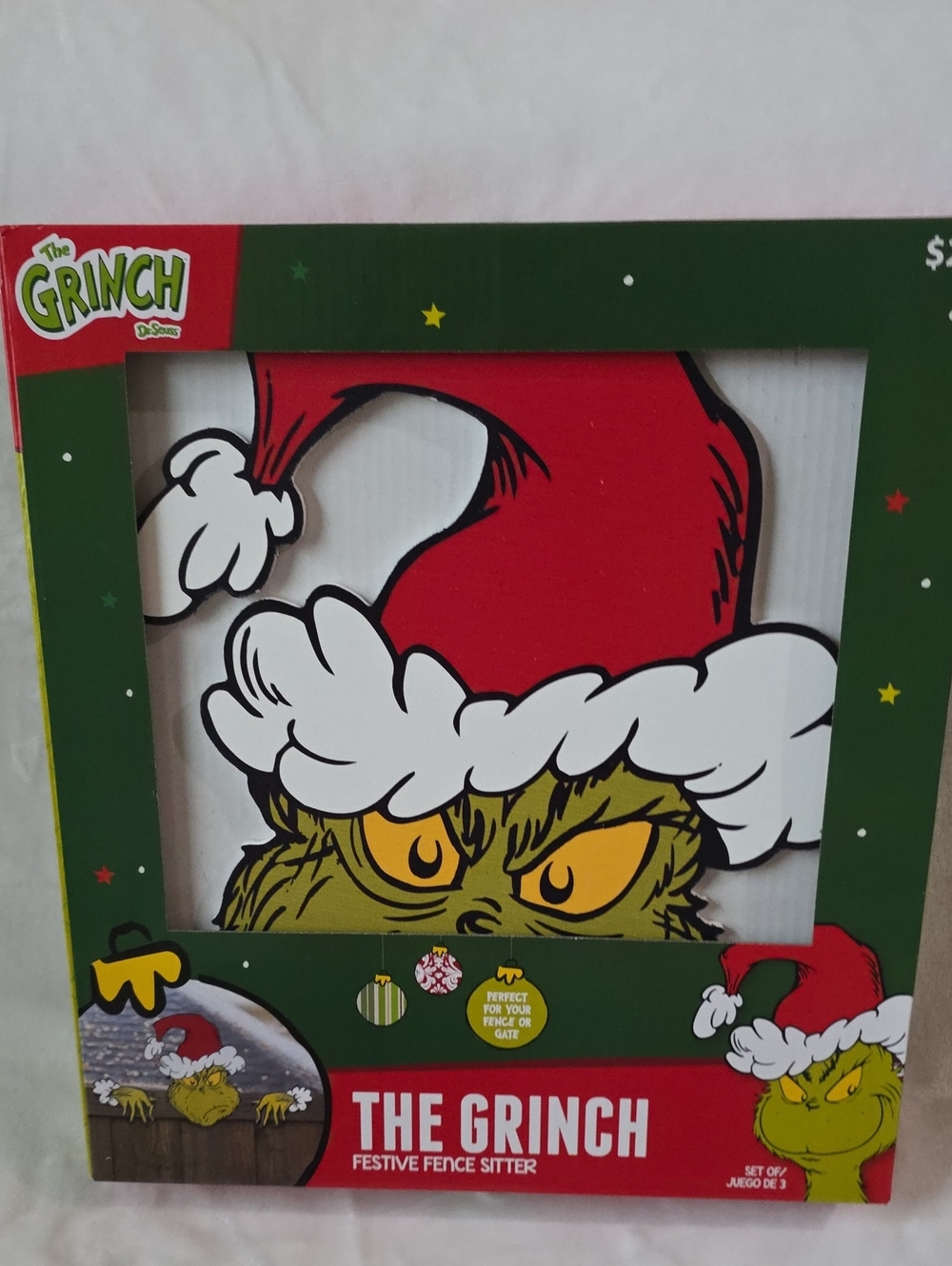 The Grinch Fence Sitter - Red & Green Holiday Wall Decor